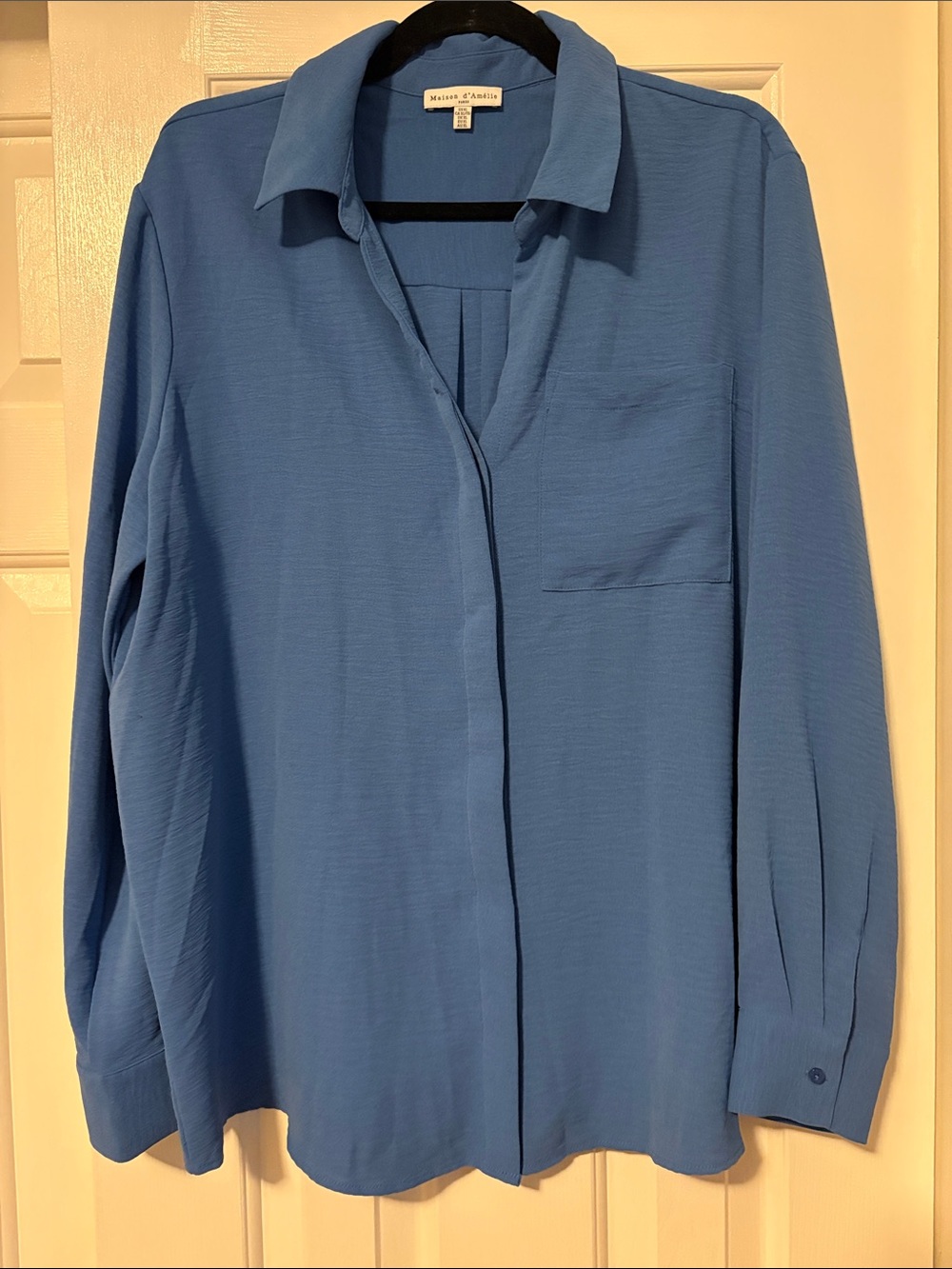 Blue Long-Sleeve Button-Front Blouse
